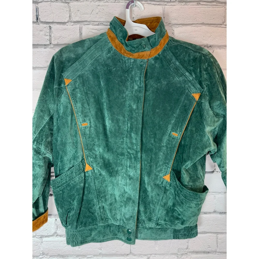 Women's G4000 Suede Leather Jacket VINTAGE Green Boho Southwest size Large 1980s